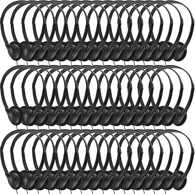 50 Pack Wired Adjustable Earphones for Kids and Teens