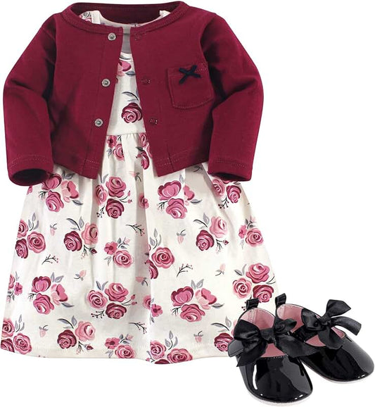 Baby Girl Cotton Dress with Cardigan and Shoes