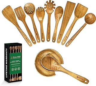 10-Piece Acacia Wood Utensil Set with Spoon Rest