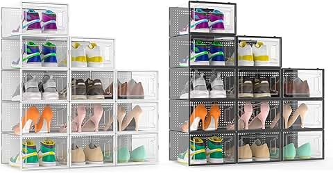 Large White and Black Shoe Storage Boxes, 24 Pack
