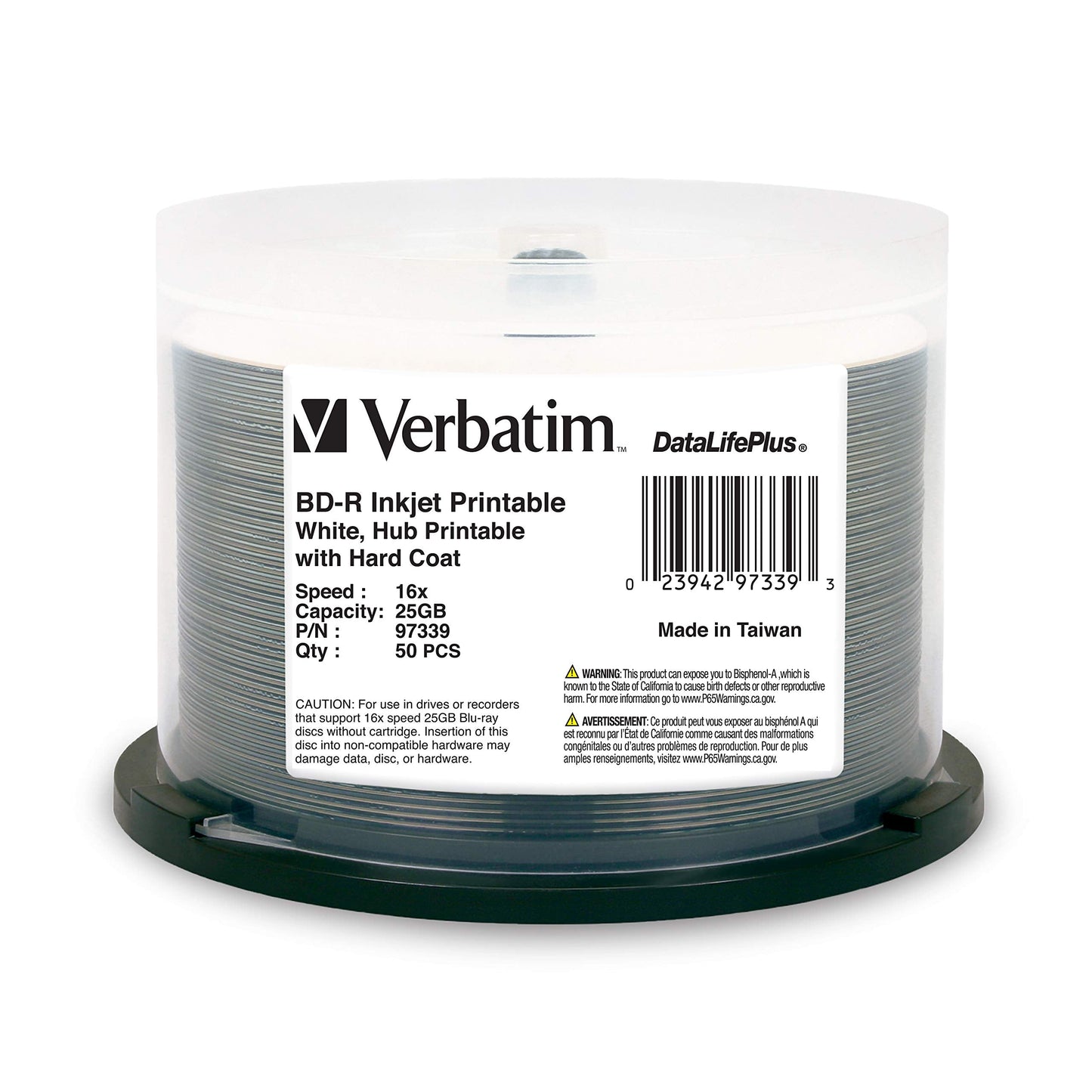 BD-R 25GB 16X DataLifePlus White Inkjet Printable, Hub Printable - 50pk Spindle