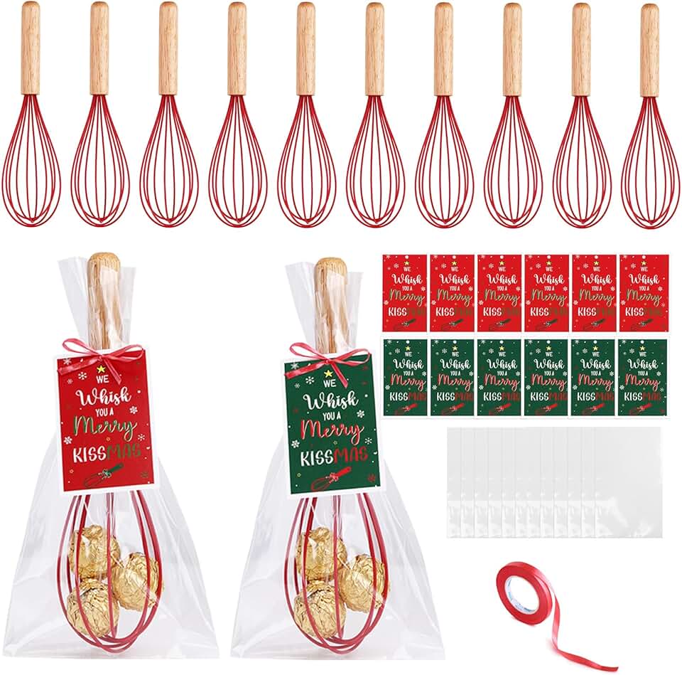 12 Christmas Baking Whisk Sets with Cards and Bags