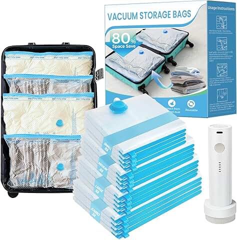 16 Pack Travel Vacuum Bags with Rechargeable Pump