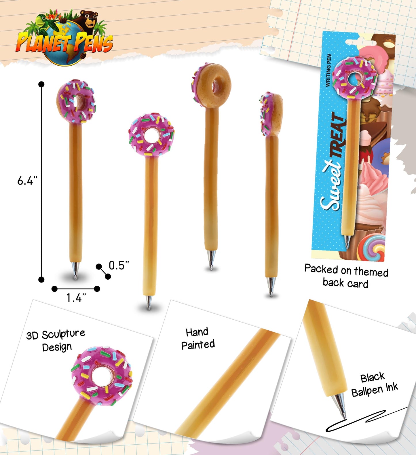 Pink donut novelty pen for kids and adults