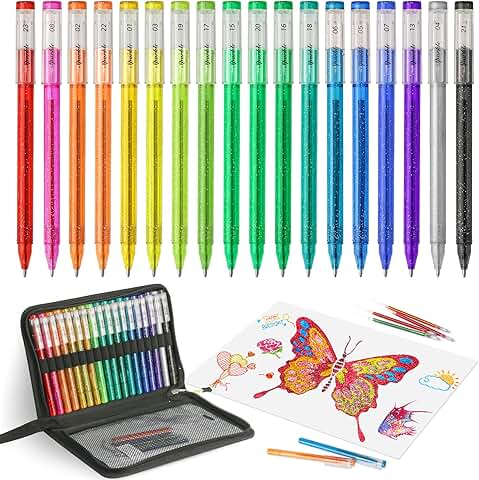 18-Color Glitter Gel Pen Set with Refills and Travel Case