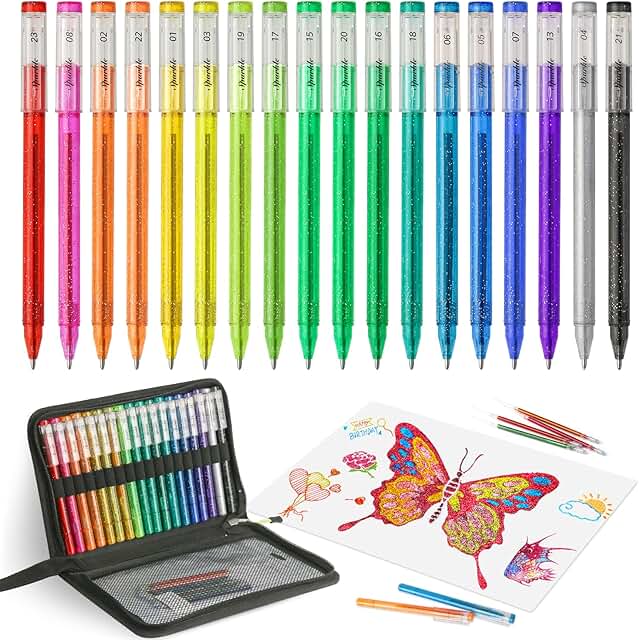 18-Color Glitter Gel Pen Set with Refills and Travel Case