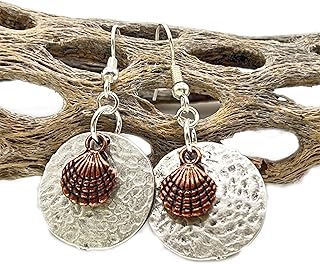 Hammered Silver and Copper Dangle Earrings for Women