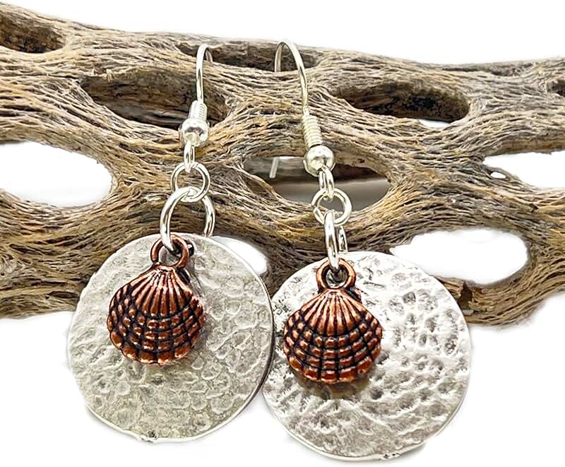 Hammered Silver and Copper Dangle Earrings for Women