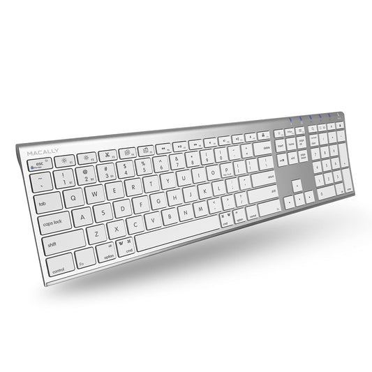 Wireless Bluetooth keyboard with numeric keypad in aluminum silver