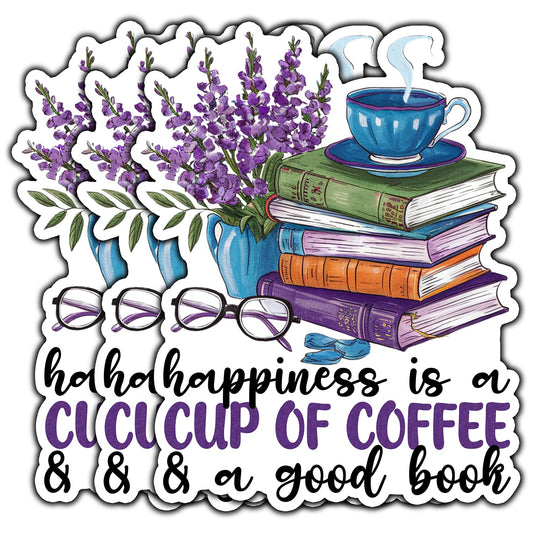 Three Coffee and Book Lover Stickers for Laptops and More