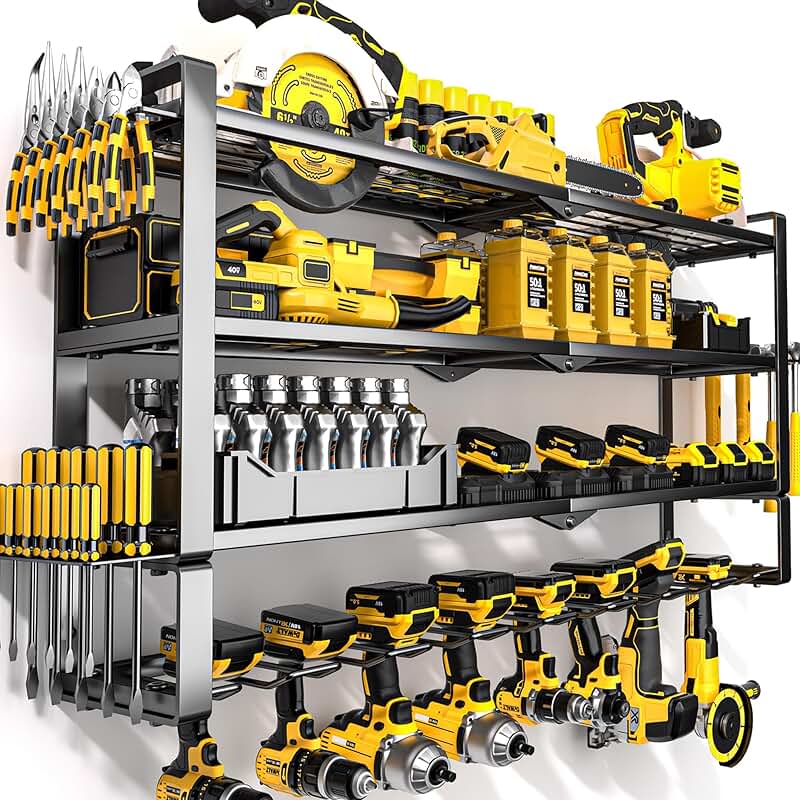 Heavy Duty Wall Mount Tool Organizer with Drill Holders