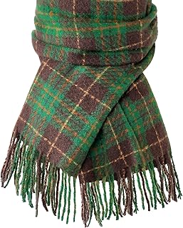 Winter women's plaid cashmere scarf with tassels