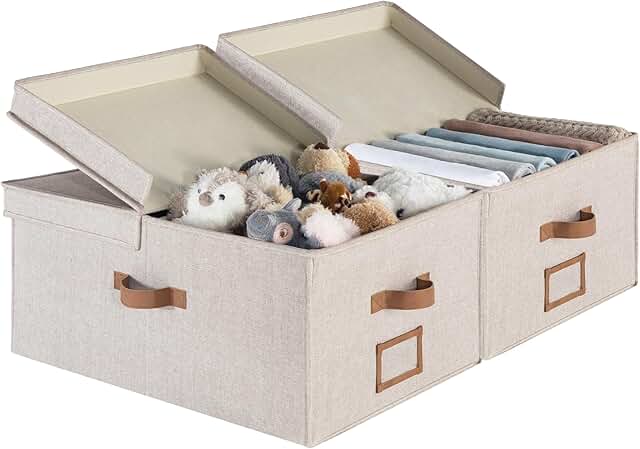 Large Fabric Storage Bins with Handles, 55L, 2-Pack