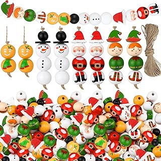 150 Pcs Christmas Wooden Beads with Twine for Crafts and Decor
