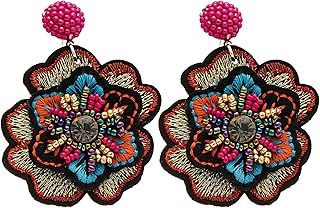 Boho Floral Embroidered Earrings with Beads and Crystals