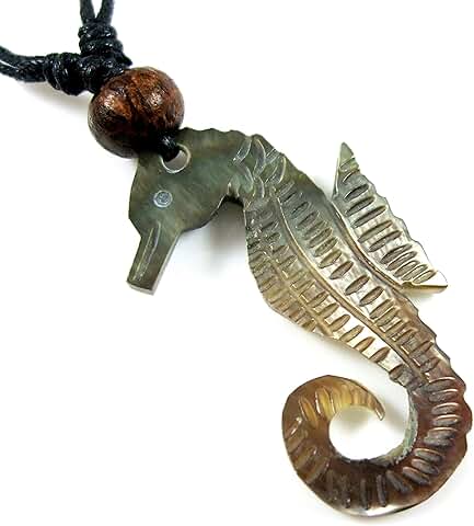 Hand Carved Seahorse Mother of Pearl Shell Necklace
