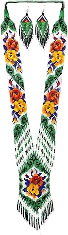 Long Beaded Boho Necklace with Tassel