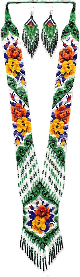 Long Beaded Boho Necklace with Tassel