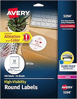 High Visibility 2.5" Round Printable Labels, 300 Pack