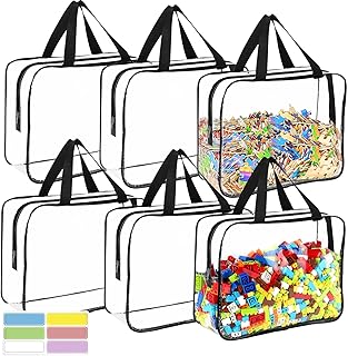Six Large Reusable Clear Storage Bags with Labels