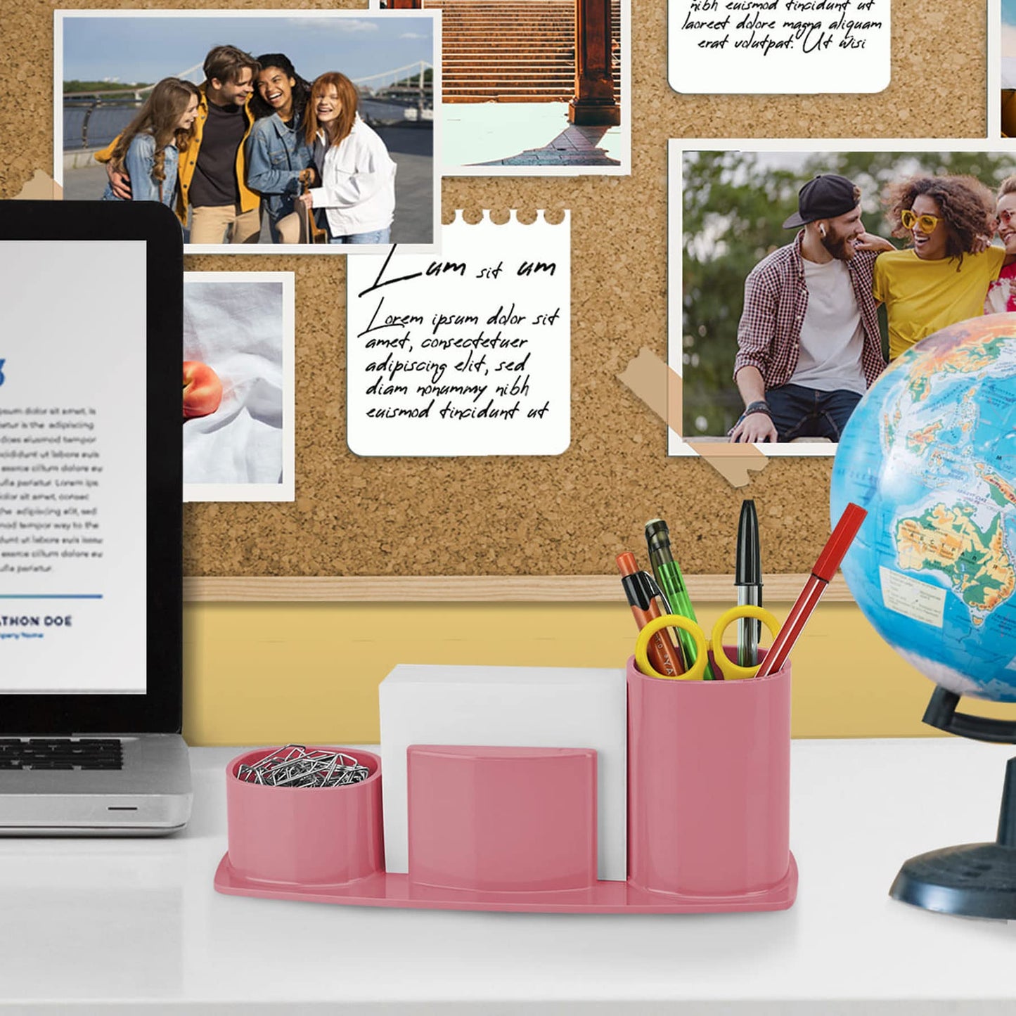 Pink Plastic Desk Organizer with Memo Paper