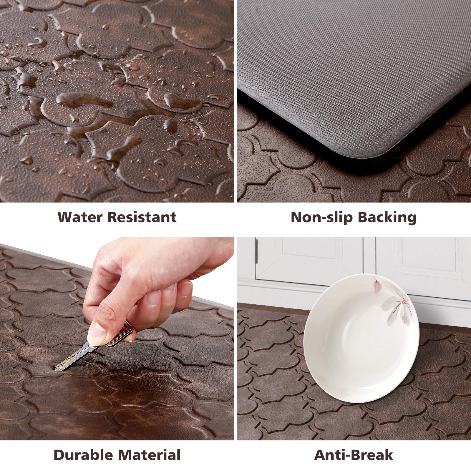 Kitchen Mat Cushioned Anti Fatigue Floor Mat,17.3"x60", Non Waterproof Kitchen Rugs and Mats,Heavy Duty Foam Standing Mat for Kitchen,Floor,Home,Office,Desk,Sink,Laundry, Brown
