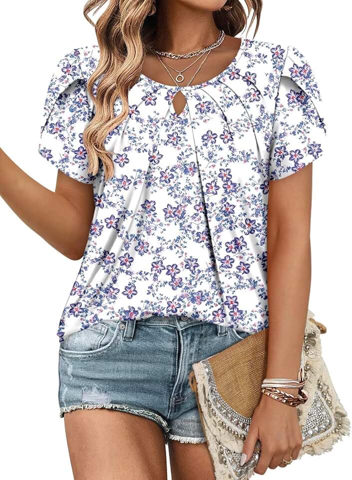 Women's Short Sleeve Summer Tunic with Keyhole Neck