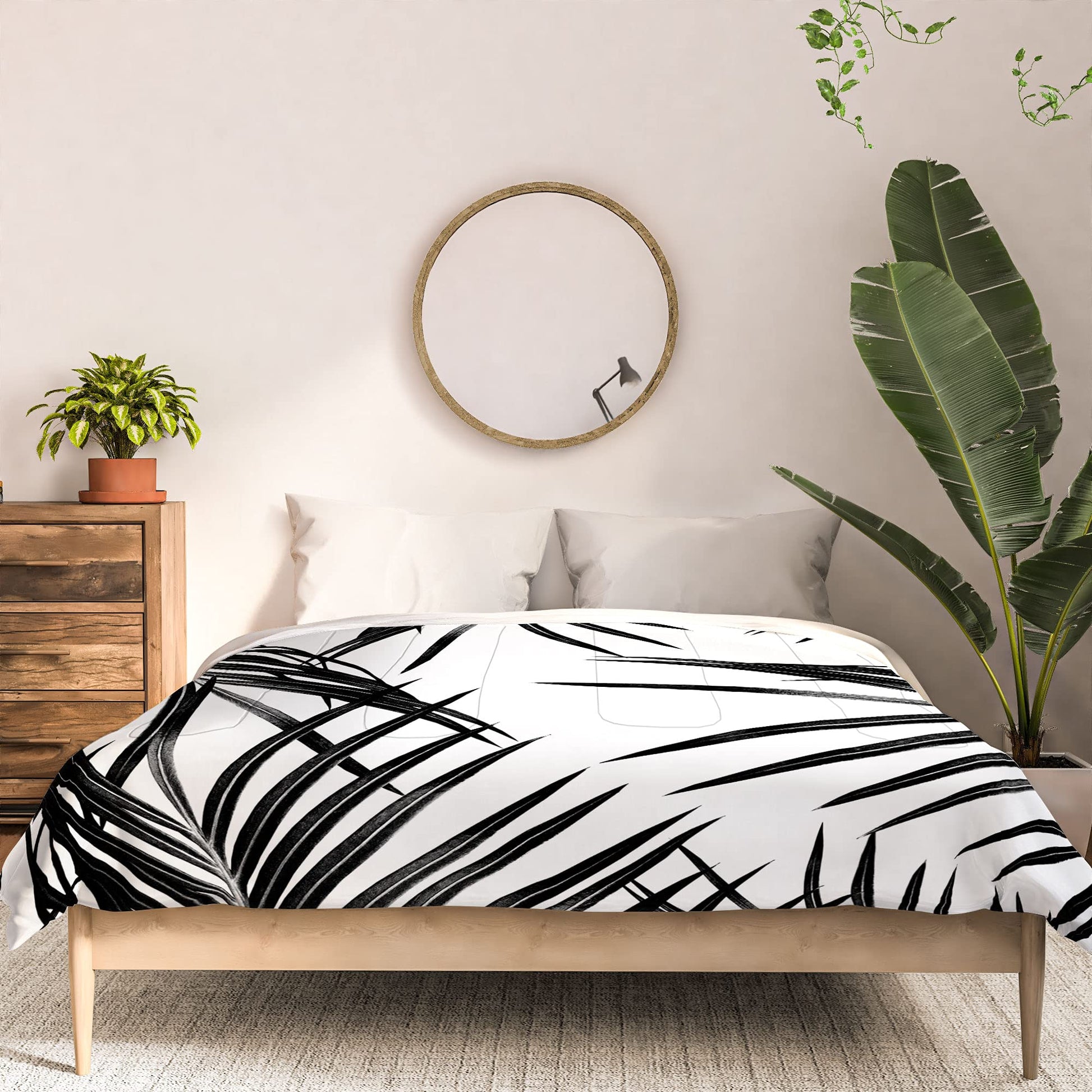 2021 Cotton Comforter, King, Anita's  Bella's Artwork Black Palm Leaves Dream 1