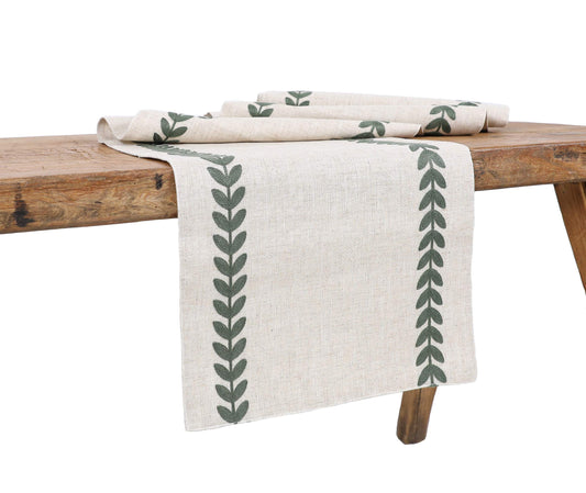 Cute Leaves Table Runner, 15"x108", Pine Green/Natural
