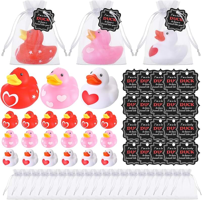 20 Valentine Rubber Duck Gift Set with Heart Prints