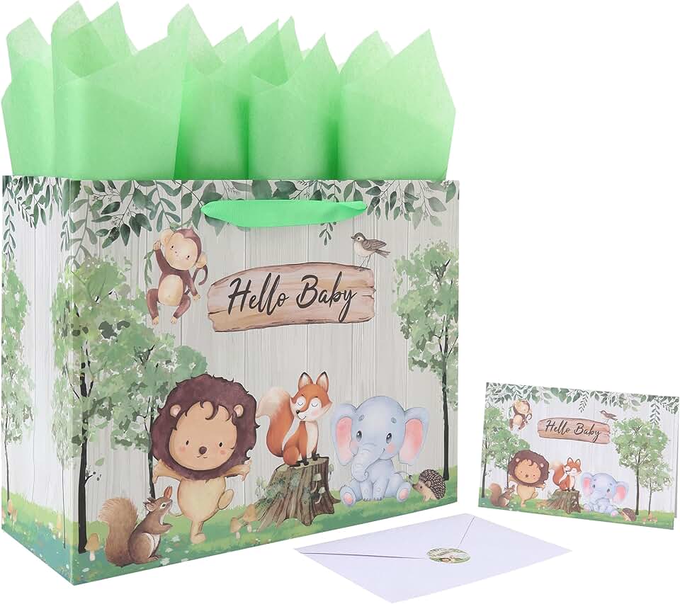 Large 13-inch Baby Gift Bag with Handles and Accessories