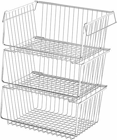 Stackable Wire Storage Baskets Set of 3