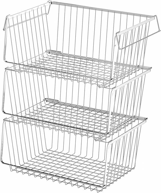 Stackable Wire Storage Baskets Set of 3