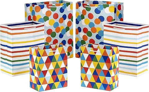 Set of 6 colorful gift bags in various sizes