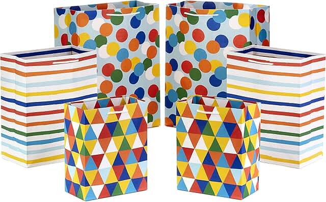 Set of 6 colorful gift bags in various sizes