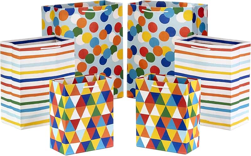 Set of 6 colorful gift bags in various sizes