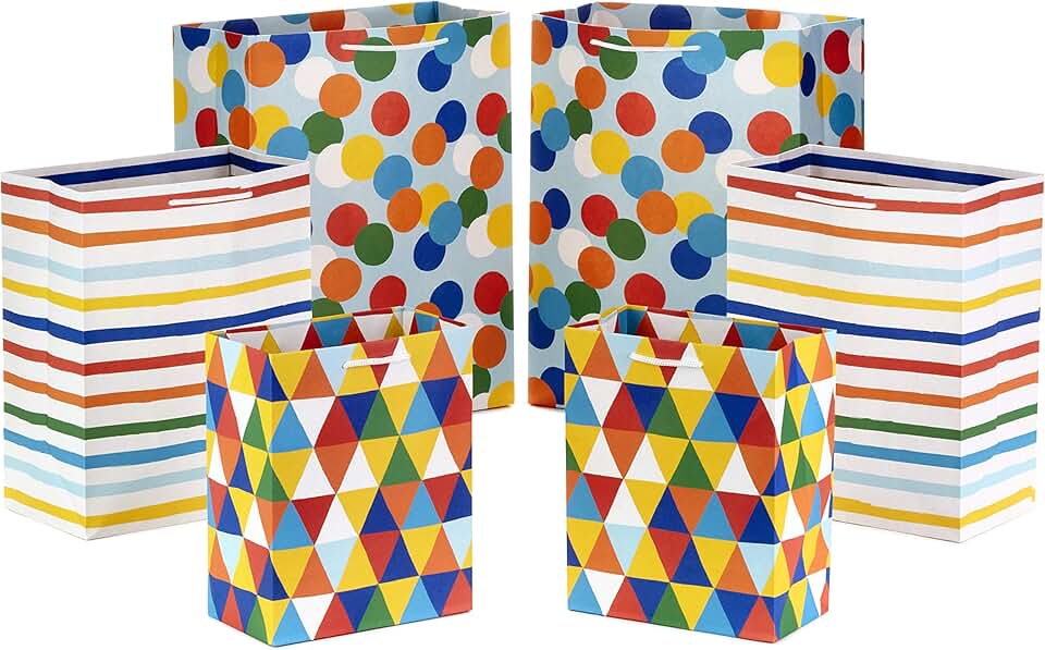 Set of 6 colorful gift bags in various sizes