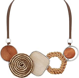Handmade Braided Necklace with Wooden Beads and Rattan Charm