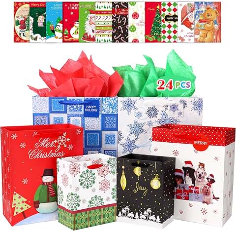 Set of Christmas Gift Bags with Greeting Cards and Envelopes