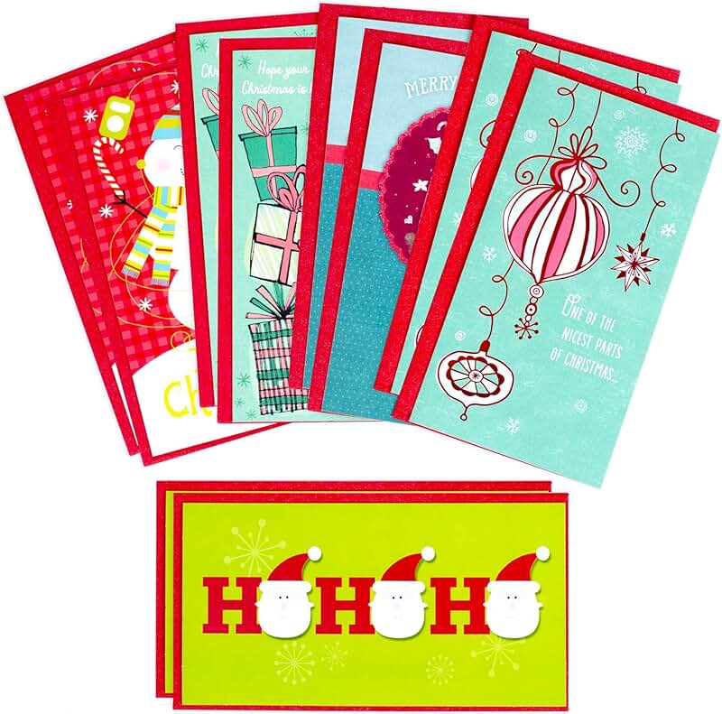 Christmas Money and Gift Card Holders, Blue and Red, 10 Pack