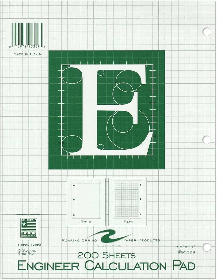 8.5" x 11" Green Grid Paper Pad, 200 Sheets