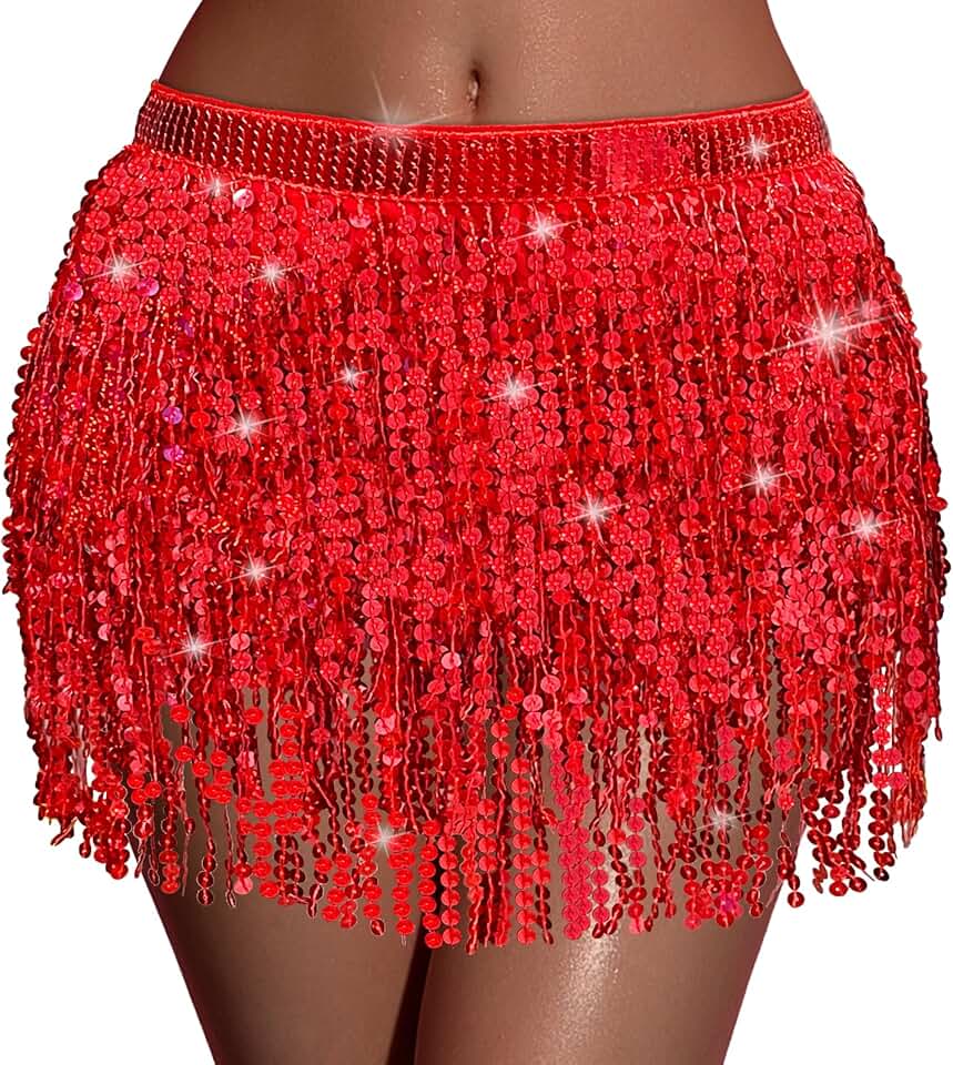 Women's Sequin Fringe Skirt for Dance and Party