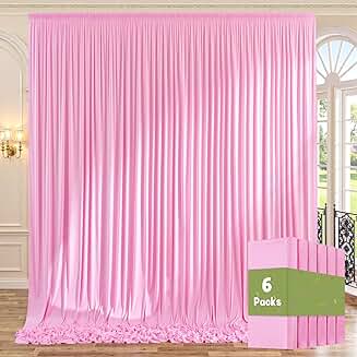 Pink wrinkle-free backdrop curtains, 30ft by 10ft, 6 panels