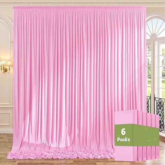Pink wrinkle-free backdrop curtains, 30ft by 10ft, 6 panels