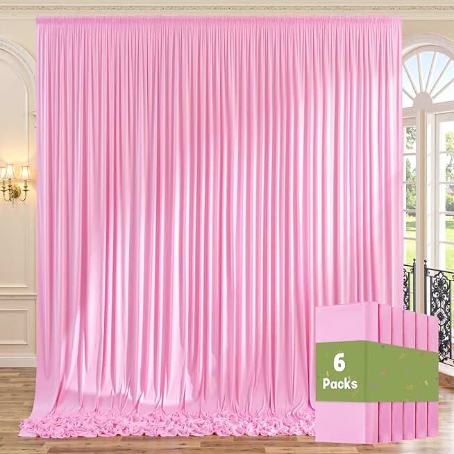 Pink wrinkle-free backdrop curtains, 30ft by 10ft, 6 panels