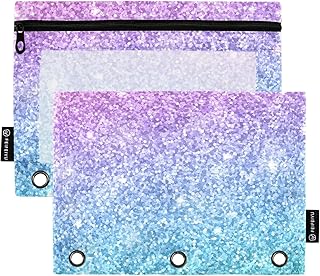 Pink and blue glitter pencil pouches with clear window, 2-pack