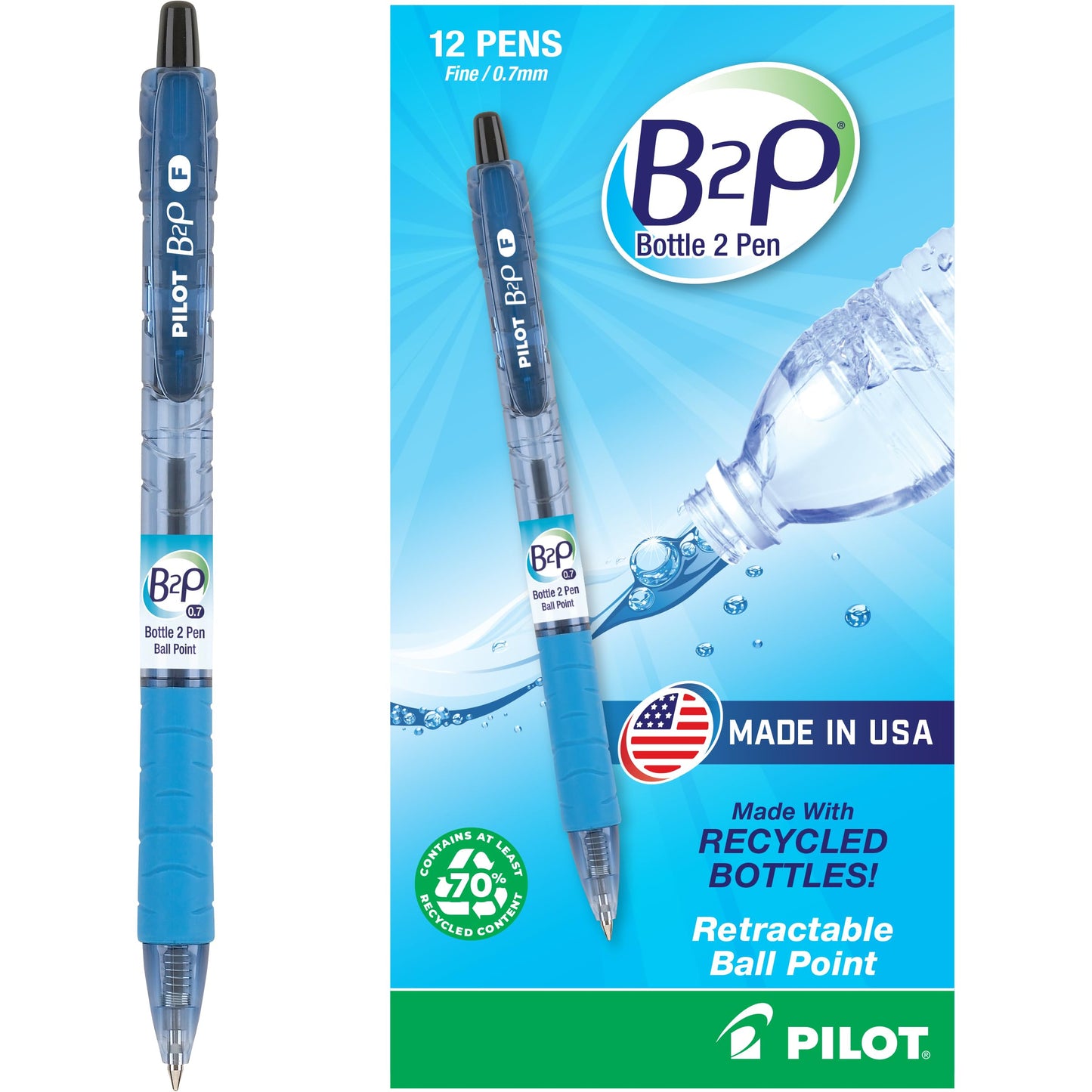 Refillable black ink ballpoint pen, 12-pack