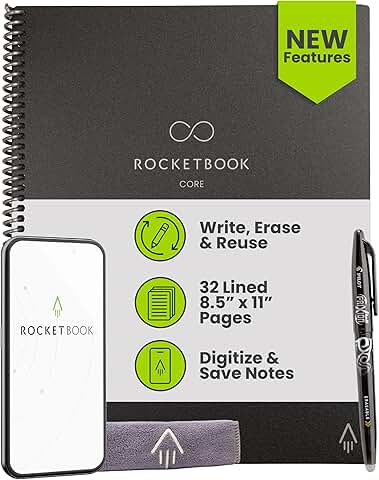 Reusable Spiral Notebook, 8.5x11, Black, Lined Pages