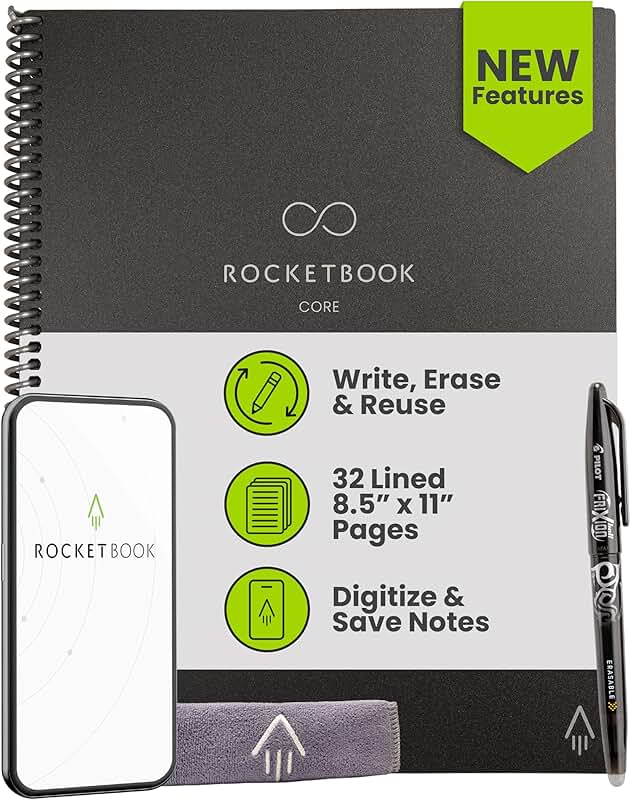 Reusable Spiral Notebook, 8.5x11, Black, Lined Pages