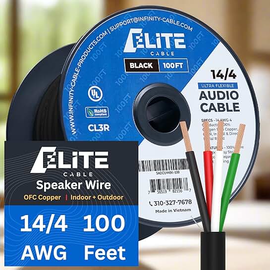 14/4 Speaker Wire 100ft, UL Listed, Riser and Outdoor Use